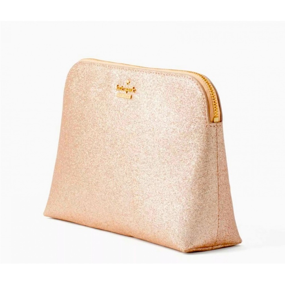 Kate Spade Burgess Court Rosegold Glitter Lg. Cosmetic Pouch